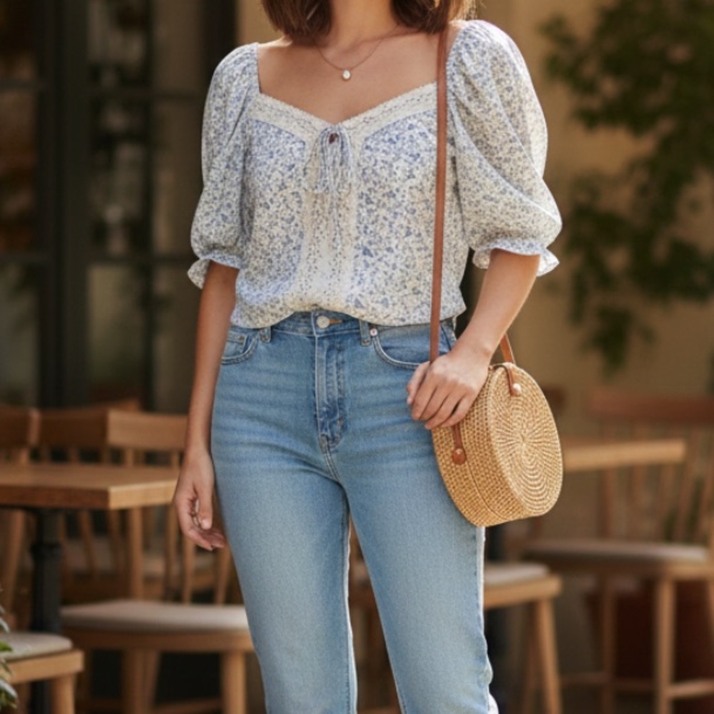 Floral Lace-Trimmed Women's Top